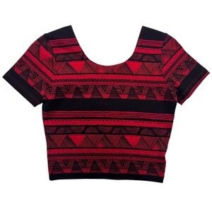 American Apparel Crop Top Red Black Geometric Print Short Sleeve Stretchy Size S